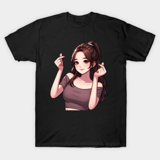 Beautiful Girl Korean Finger Hearts Kpop T-Shirt